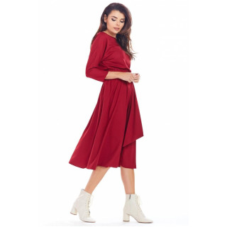 Ženska bordo midi obleka s pasom