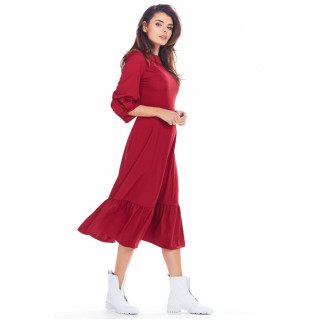 Dolga bordo ženska obleka z volanom