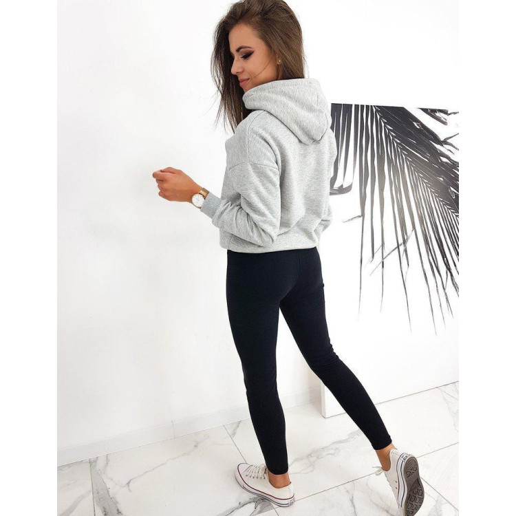 Gladek ženski svetlo siv pulover z vrvico