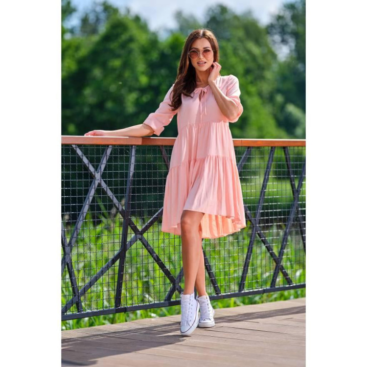 Ženska ohlapna poletna obleka v roza barvi