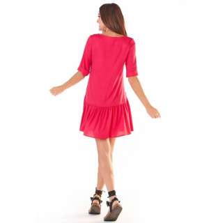 Rožnata ženska poletna obleka s 3/4 rokavi