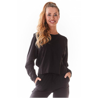 Kratek ženski pulover v črni barvi s širokim krojem