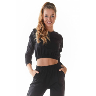 Ženski kratki puloverji z manšetami v črni barvi