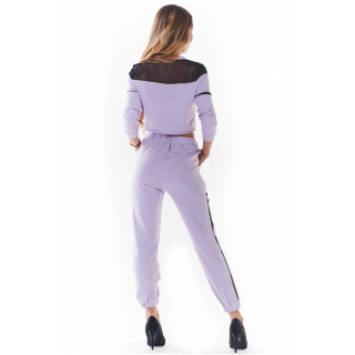 Kratek vijoličen ženski pulover s črno mrežico