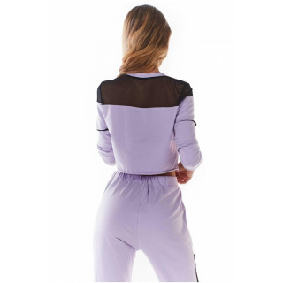 Kratek vijoličen ženski pulover s črno mrežico