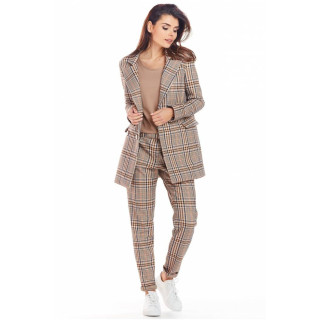 Ženska karirasta jakna ohlapnega kroja v rjavi barvi