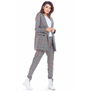 Mornarsko modri karirasti ohlapen ženski blazer