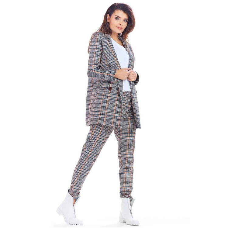 Mornarsko modri karirasti ohlapen ženski blazer