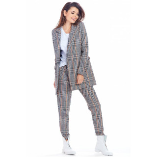 Mornarsko modri karirasti ohlapen ženski blazer