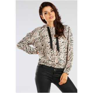 Ženski ohlapen pulover z motivom kačje kože v sivi barvi