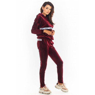 Topla ženska bordo žametna jopica z okrasnim pasom