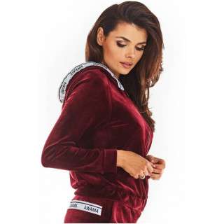 Ženski žametni pulover z zadrgo v bordo barvi