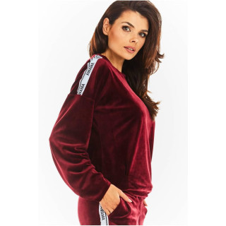 Bordo ohlapen žameten pulover z okrasno črto za ženske