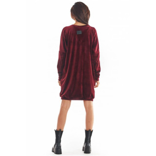 Bordo ohlapna žametna obleka z v izrezom za ženske