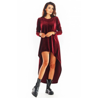 Bordo žametna obleka s podaljšanim hrbtom za ženske