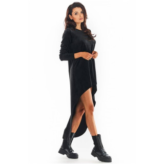 Ženska črna žametna obleka s podaljšanim hrbtom