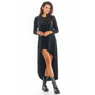 Ženska črna žametna obleka s podaljšanim hrbtom