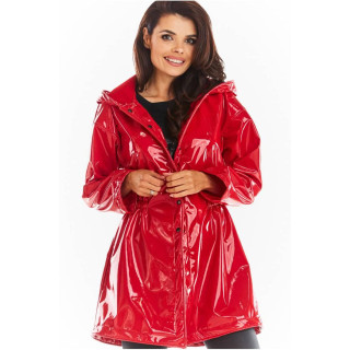 Rdeča ženska jakna iz vinila za jesen