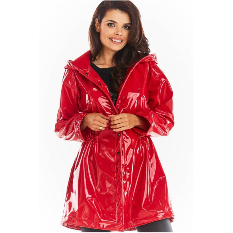 Rdeča ženska jakna iz vinila za jesen