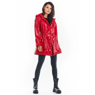 Rdeča ženska jakna iz vinila za jesen