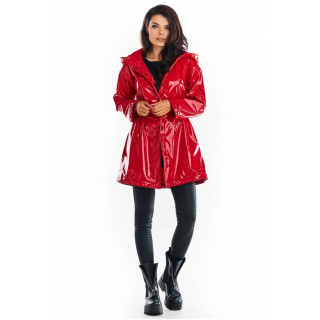 Rdeča ženska jakna iz vinila za jesen
