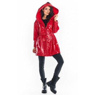 Rdeča ženska jakna iz vinila za jesen