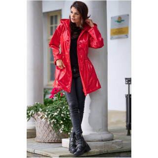 Rdeča ženska jakna iz vinila za jesen