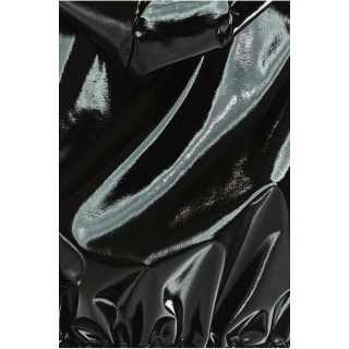 Črna dolga vinilna jakna z visokim ovratnikom za ženske