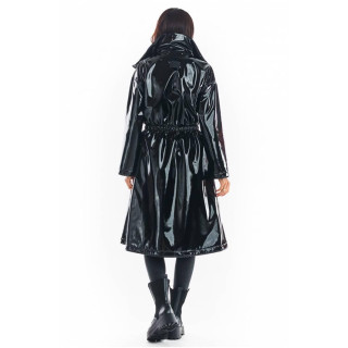 Črna dolga vinilna jakna z visokim ovratnikom za ženske