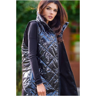 Črn prešit telovnik z visokim ovratnikom za ženske