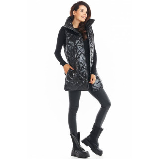 Črn prešit telovnik z visokim ovratnikom za ženske