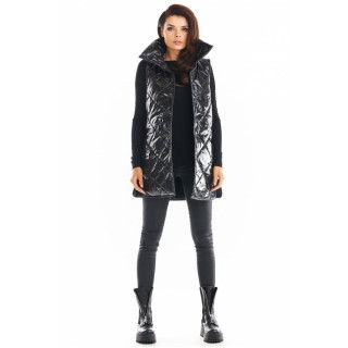 Črn prešit telovnik z visokim ovratnikom za ženske