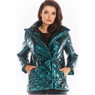 Prešite ženske jakne zelene barve z visokim ovratnikom