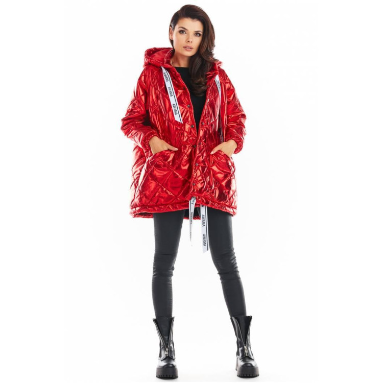 Rdeča prešita jakna oversize kroja za ženske