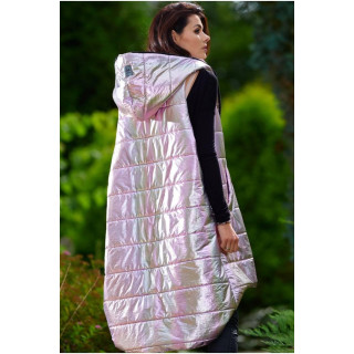 Dolg ženski roza holografski telovnik s šivi