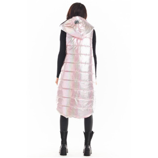 Dolg ženski roza holografski telovnik s šivi