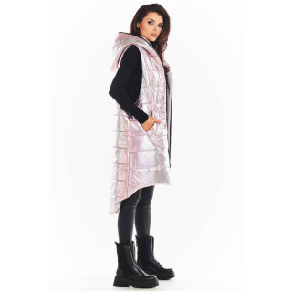 Dolg ženski roza holografski telovnik s šivi