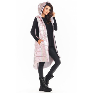 Dolg ženski roza holografski telovnik s šivi