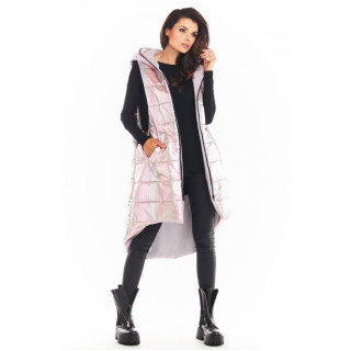 Dolg ženski roza holografski telovnik s šivi