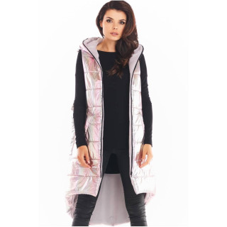 Dolg ženski roza holografski telovnik s šivi