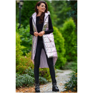 Dolg ženski roza holografski telovnik s šivi