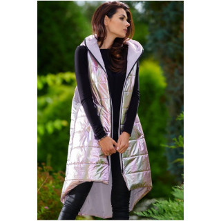 Dolg ženski roza holografski telovnik s šivi