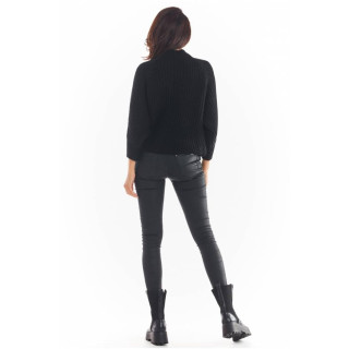 Črn ohlapen ženski pulover z ovratnikom