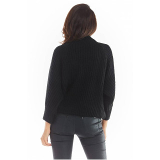 Črn ohlapen ženski pulover z ovratnikom