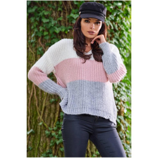 Roza modni ženski pulover z ovratnikom