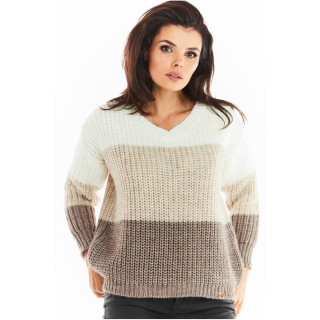 Modni bež ženski pulover z v-izrezom