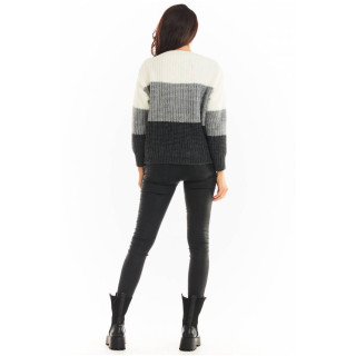 Modni ženski pulover z ovratnikom v sivi barvi