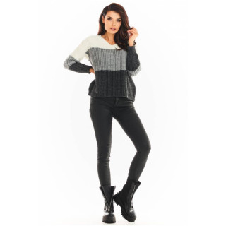 Modni ženski pulover z ovratnikom v sivi barvi