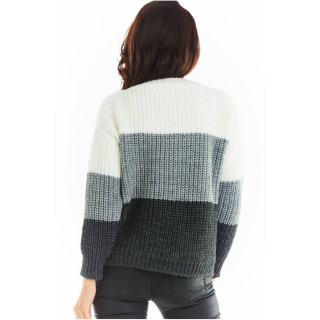 Modni ženski pulover z ovratnikom v sivi barvi