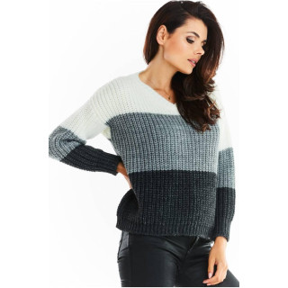 Modni ženski pulover z ovratnikom v sivi barvi